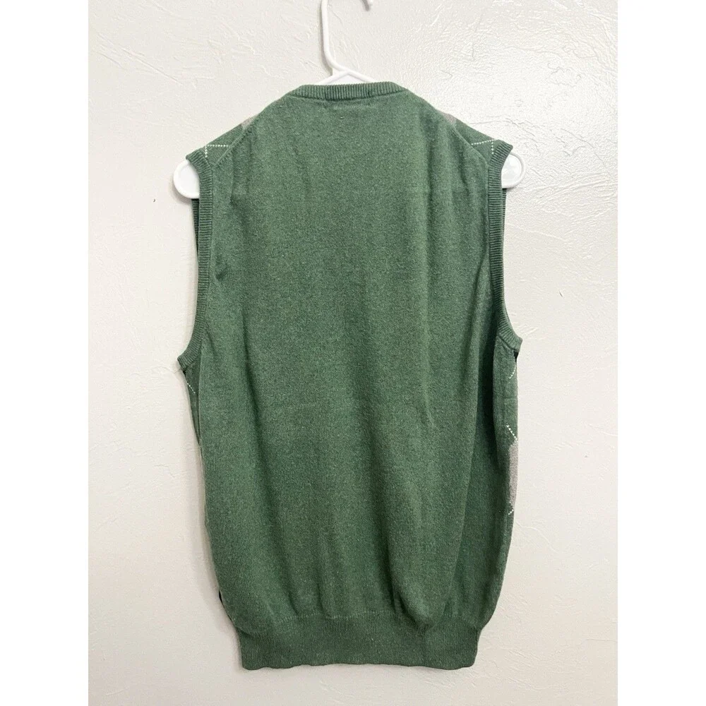 J.Crew Vintage Y2K Argyle Sweater Vest Men’s L Cotton Cashmere Green Preppy Top
